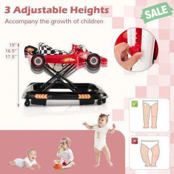 Convertible Baby Walker with 3 Adjustable Height Settings-Pink Pink Baby Walkers