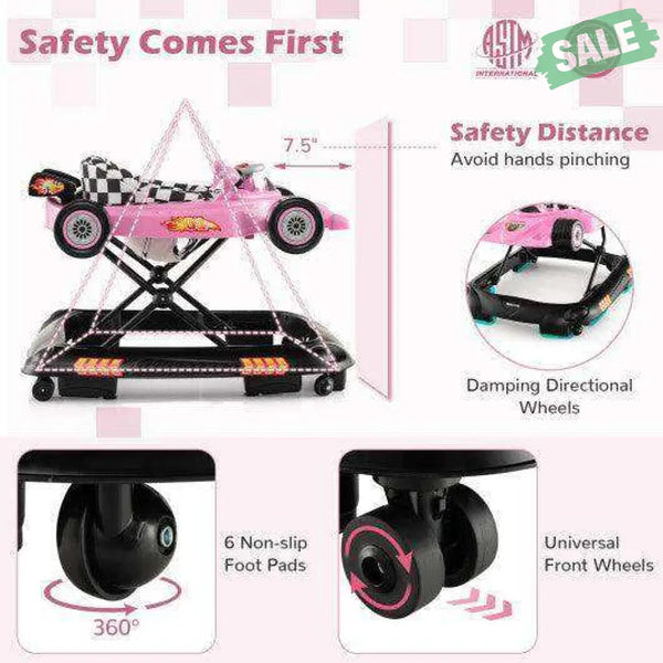 Convertible Baby Walker with 3 Adjustable Height Settings-Pink Pink Baby Walkers