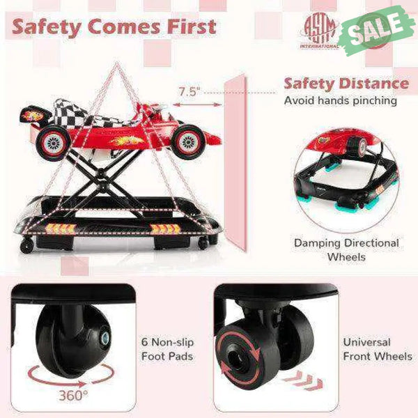 Convertible Baby Walker with 3 Adjustable Height Settings-Pink Pink Baby Walkers