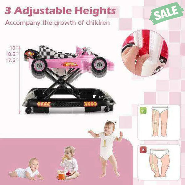 Convertible Baby Walker with 3 Adjustable Height Settings-Pink Pink Baby Walkers