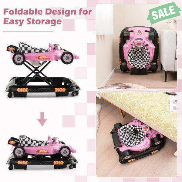 Convertible Baby Walker with 3 Adjustable Height Settings-Pink Pink Baby Walkers