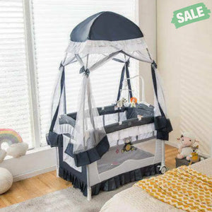 Convertible Bassinet with Removable Changing Table and Detachable Mesh Net-Grey