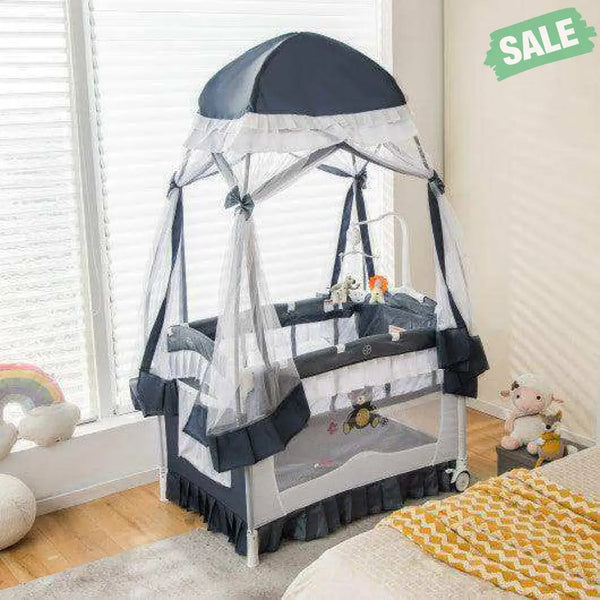 Convertible Bassinet with Removable Changing Table and Detachable Mesh Net-Grey