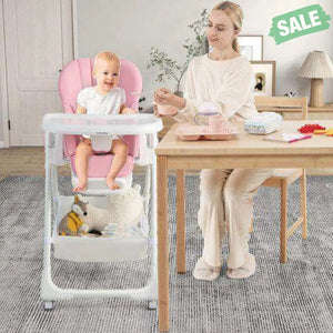 Convertible Infant Dining Chair with 5 Backrest and 3 Footrest Positions-Gray High Chairs