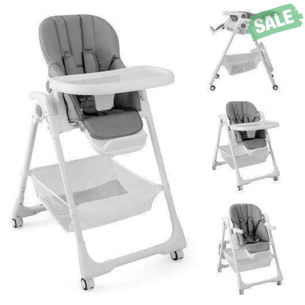 Convertible Infant Dining Chair with 5 Backrest and 3 Footrest Positions-Gray High Chairs