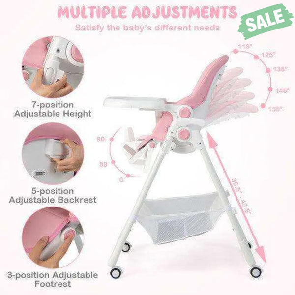 Convertible Infant Dining Chair with 5 Backrest and 3 Footrest Positions-Gray High Chairs