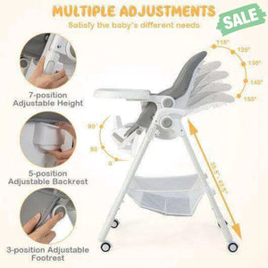 Convertible Infant Dining Chair with 5 Backrest and 3 Footrest Positions-Gray High Chairs