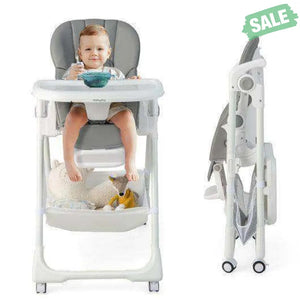 Convertible Infant Dining Chair with 5 Backrest and 3 Footrest Positions-Gray High Chairs