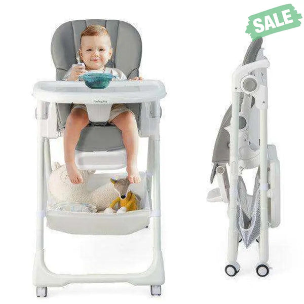 Convertible Infant Dining Chair with 5 Backrest and 3 Footrest Positions-Gray High Chairs
