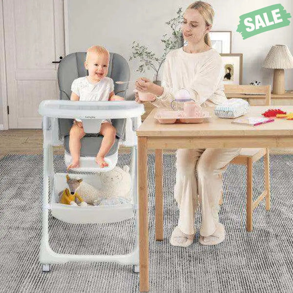 Convertible Infant Dining Chair with 5 Backrest and 3 Footrest Positions-Gray High Chairs