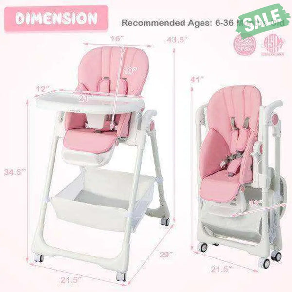 Convertible Infant Dining Chair with 5 Backrest and 3 Footrest Positions-Gray High Chairs