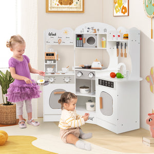 Corner Wooden Play Kitchen with Coffee Machine and Slide for Kids