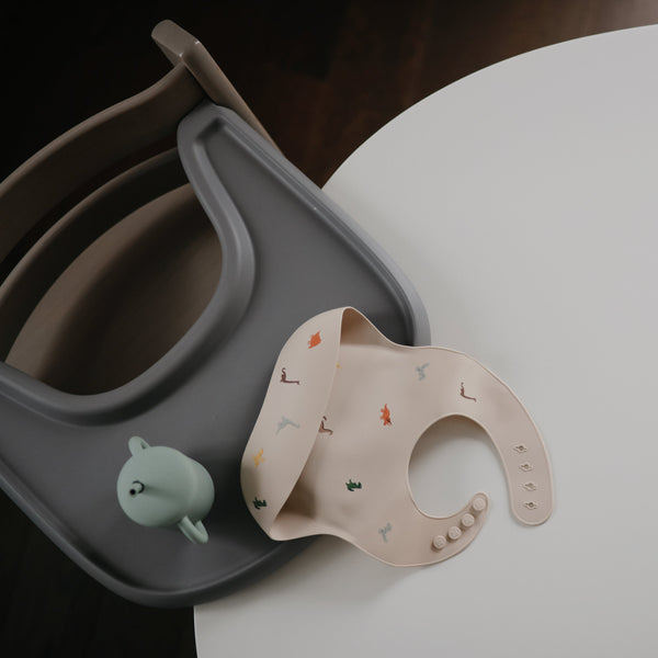 Mushie Silicone Baby Bib Adjustable Neck Strap Deep Pocket