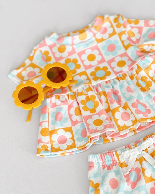 Cotton Peplum Set | Checks & Flowers