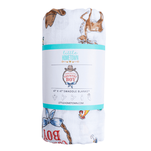 Country Boy Baby Giftset:  Baby Swaddle Blanket and Burp/Bib Combo