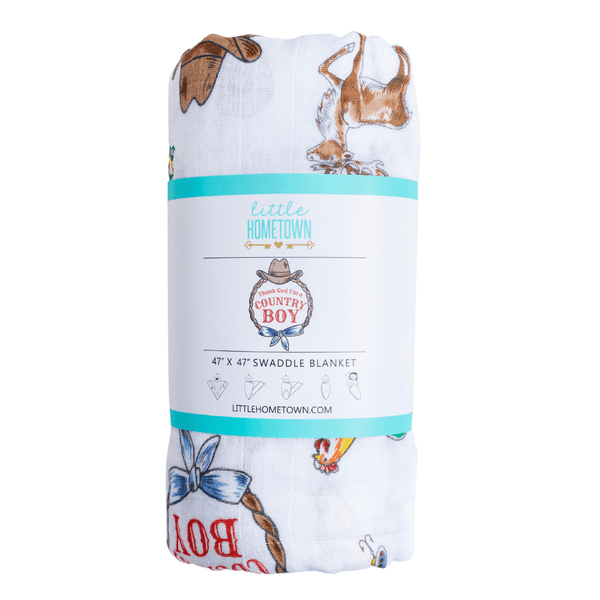 Country Boy Baby Giftset:  Baby Swaddle Blanket and Burp/Bib Combo Hospital Coming Home Essential