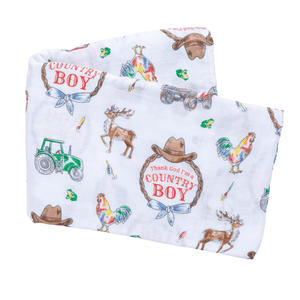 Country Boy Baby Giftset:  Baby Swaddle Blanket and Burp/Bib Combo