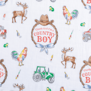 Country Boy Baby Giftset:  Baby Swaddle Blanket and Burp/Bib Combo