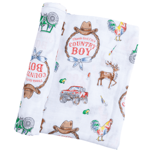 Country Boy Baby Giftset:  Baby Swaddle Blanket and Burp/Bib Combo