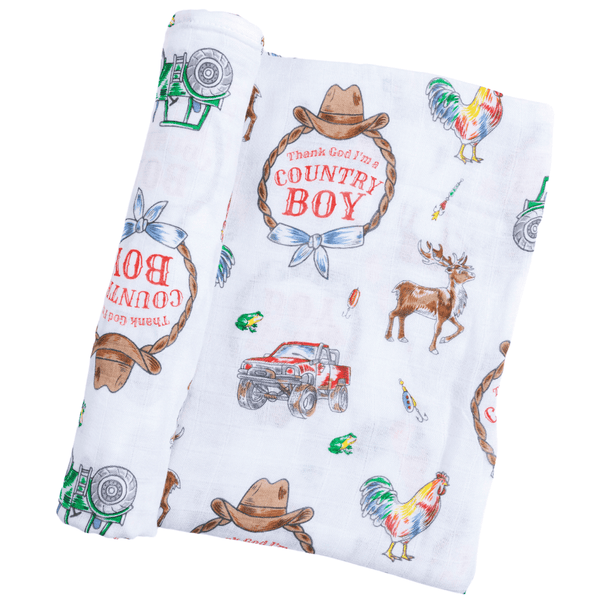 Country Boy Baby Giftset:  Baby Swaddle Blanket and Burp/Bib Combo