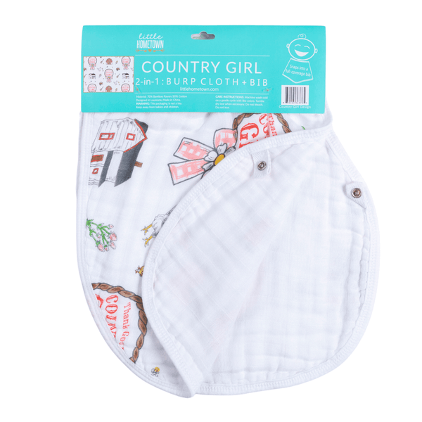 Country Girl Baby Giftset:  Baby Swaddle Blanket and Burp/Bib Combo Newborn Essentials for Feeding and Comfort
