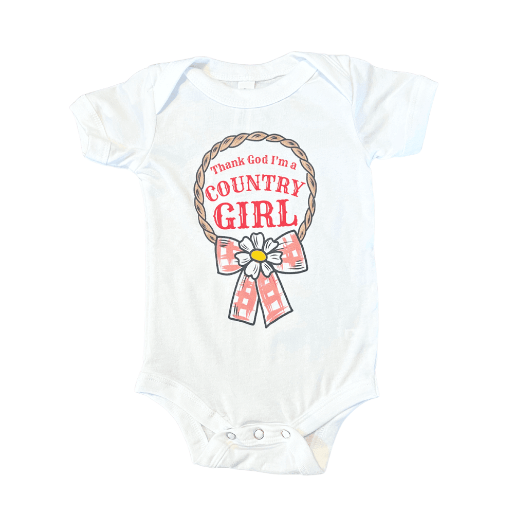 Country Girl Onesie for babies, short sleeve bodysuit in a charming design, perfect for little country fans.