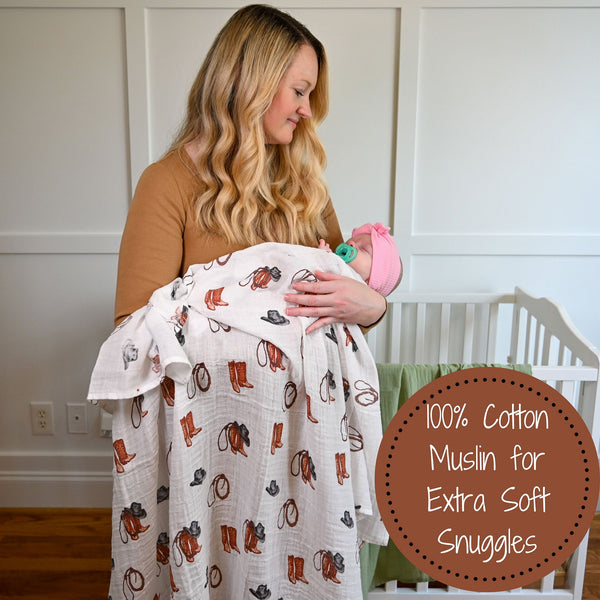 Life Is Better In Boots Baby Muslin Swaddle Blanket