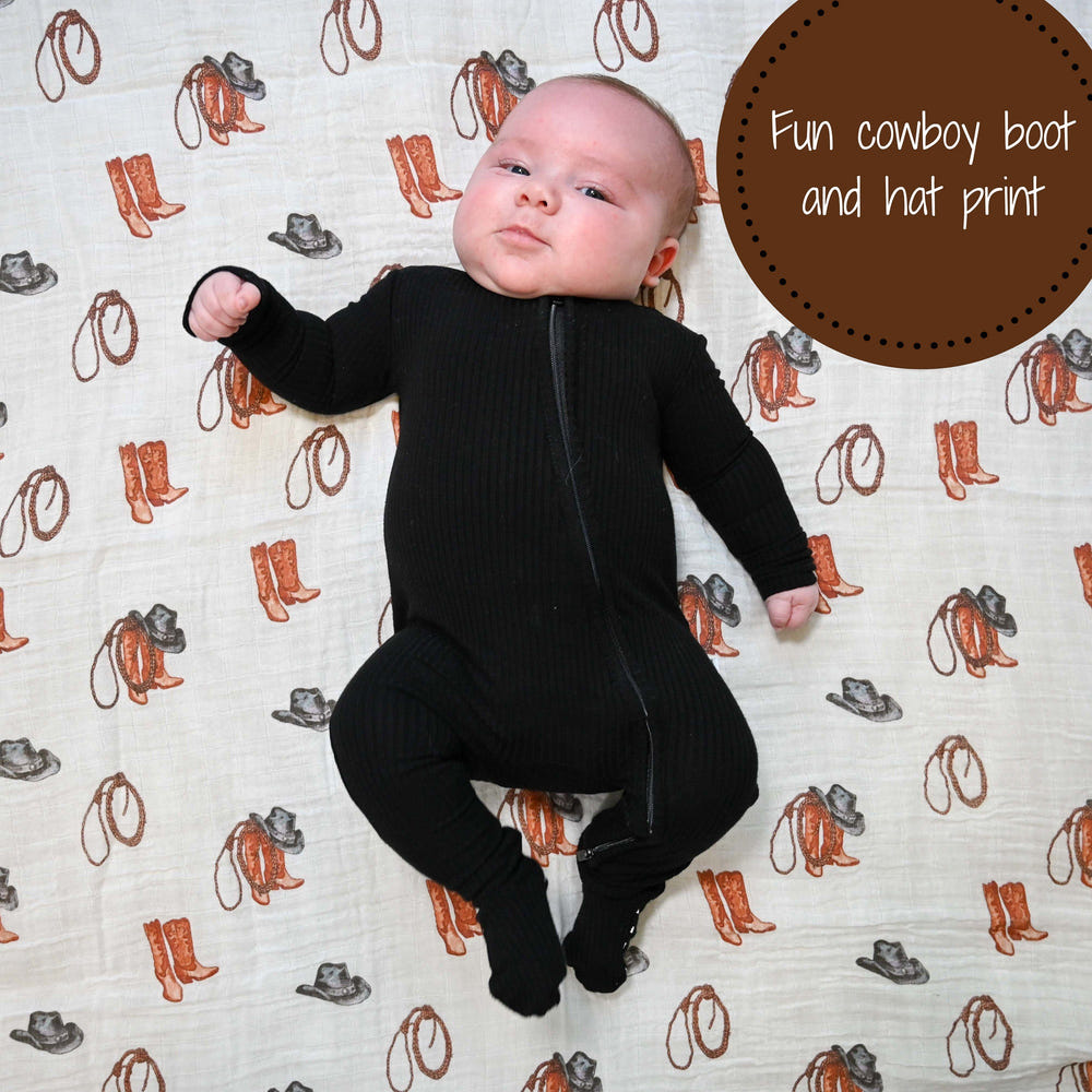 Life Is Better In Boots Baby Muslin Swaddle Blanket - MOOGCO Baby