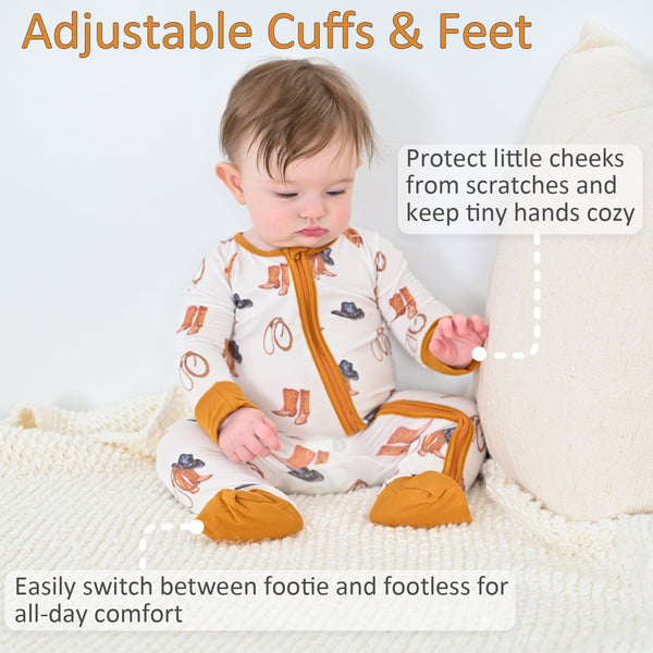 Life Is Better In Boots  Baby Bamboo Pajamas, 2-Way Zipper Romper