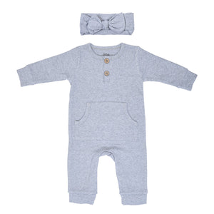 Gray Baby Ribbed Playsuit with pockets
