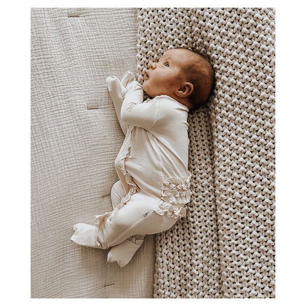 Cream Baby Pajamas | Ruffle Zipper Romper