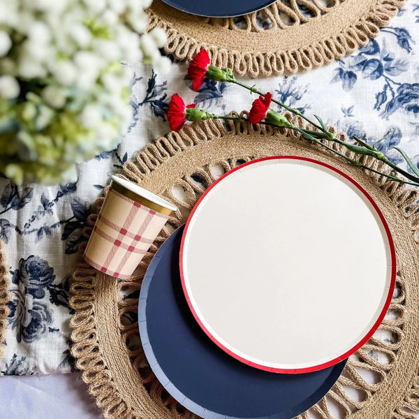Cream Plate Red Trim, Paper Party Plate (8pcs)