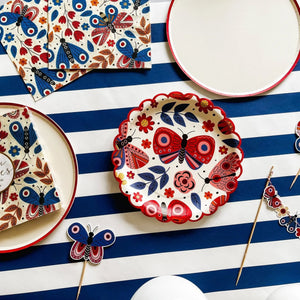 Cream Plate Red Trim, Paper Party Plate (8pcs)