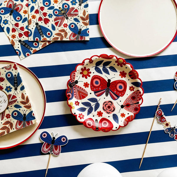 Cream Plate Red Trim, Paper Party Plate (8pcs)