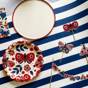 Cream Plate Red Trim, Paper Party Plate (8pcs)