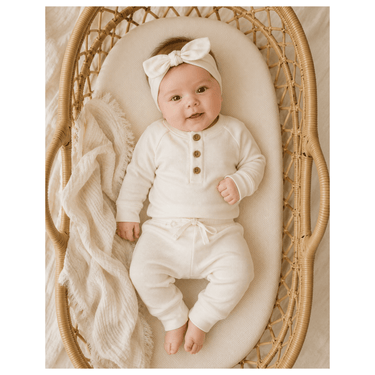 Cream Ribbed Bamboo Baby Jogger Pants