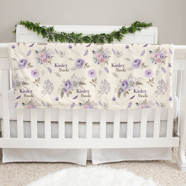 Personalized Baby Blanket – Crystal Jean Lavender Baby Deluxe Floral Minky Throw