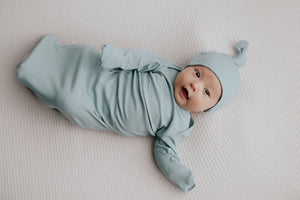 Blue Bird Ribbed Knotted Newborn Gown