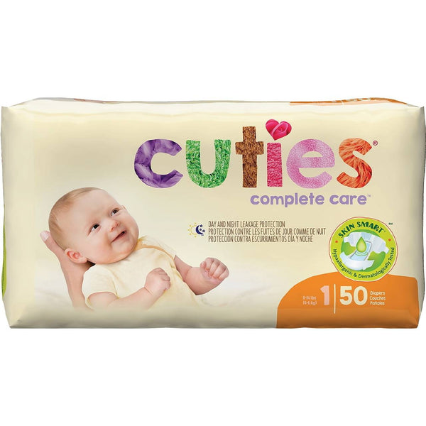 Cuties Complete Care Baby Diapers Size 1 - soft, absorbent disposable diapers for newborns and infants.
