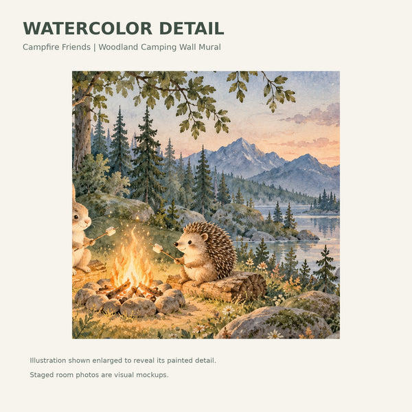 Watercolor Campfire Friends Camping Wall Mural, image 4