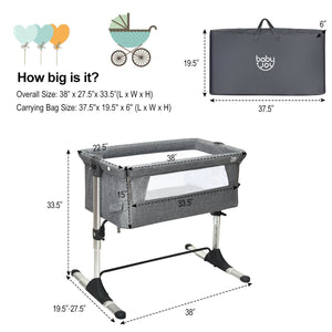 Portable baby bed side sleeper bassinet crib with carrying bag, perfect for travel and safe sleep. Angle 4 view.