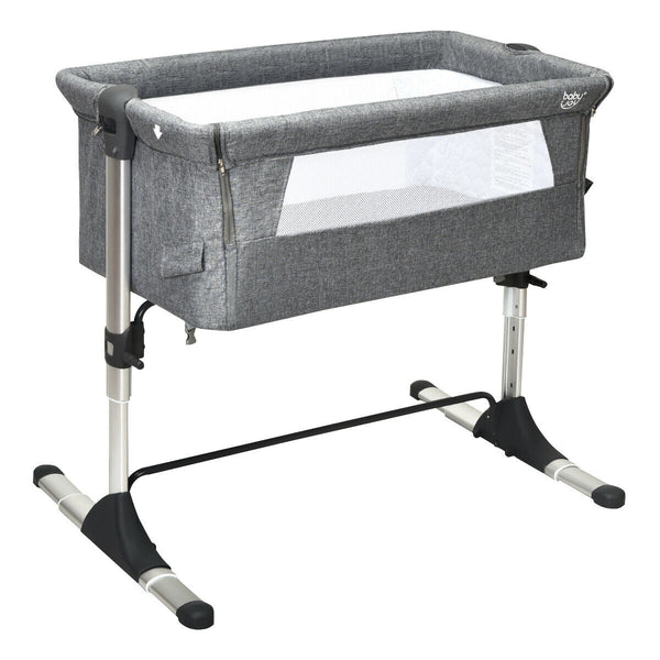 Portable baby bed side sleeper bassinet crib with carrying bag, perfect for travel and safe sleep. Angle 8 view.