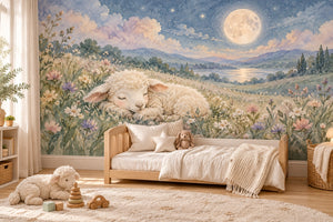 Watercolor Meadow Lamb Wall Mural, image 2