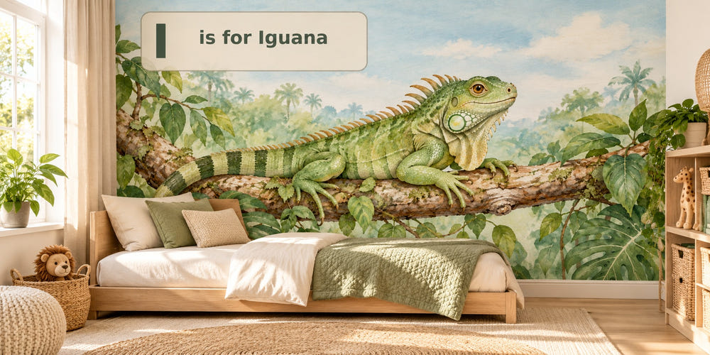 Watercolor I is for Iguana Alphabet Wall Mural, image 1