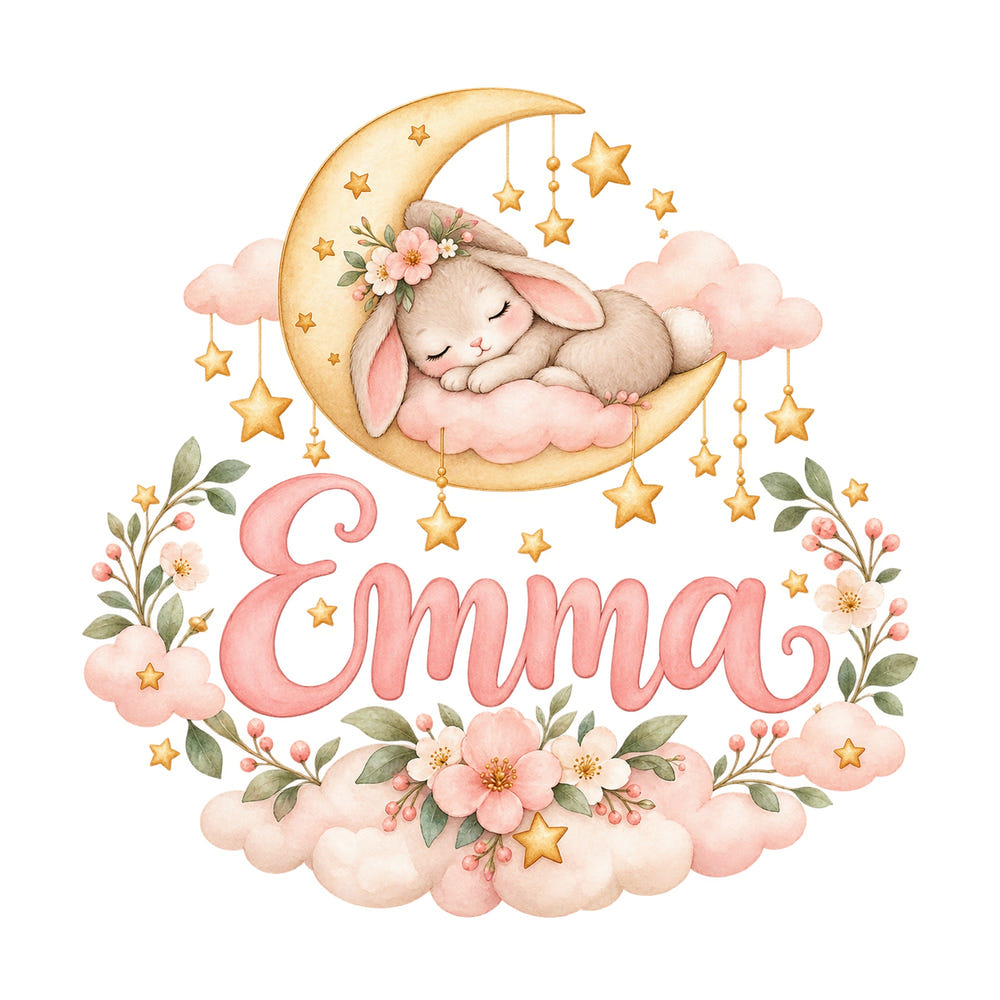 Personalised Moon Bunny Name Wall Decal, image 1