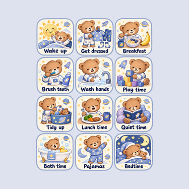Space Bear Daily Routine Wall Decals, Set of 12, image 1