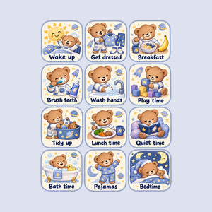 Space Bear Daily Routine Wall Decals, Set of 12, image 1