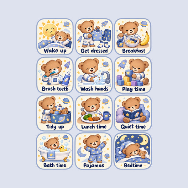 Space Bear Daily Routine Wall Decals, Set of 12, image 1