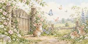 Watercolor Butterfly Gate Bunny Wall Mural, image 3