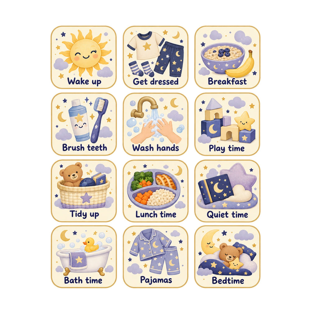 Moon and Stars Daily Routine Wall Decals, Set of 12, image 1